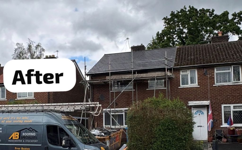 Mid-terrace roof retiling including ridge and gutter works — After