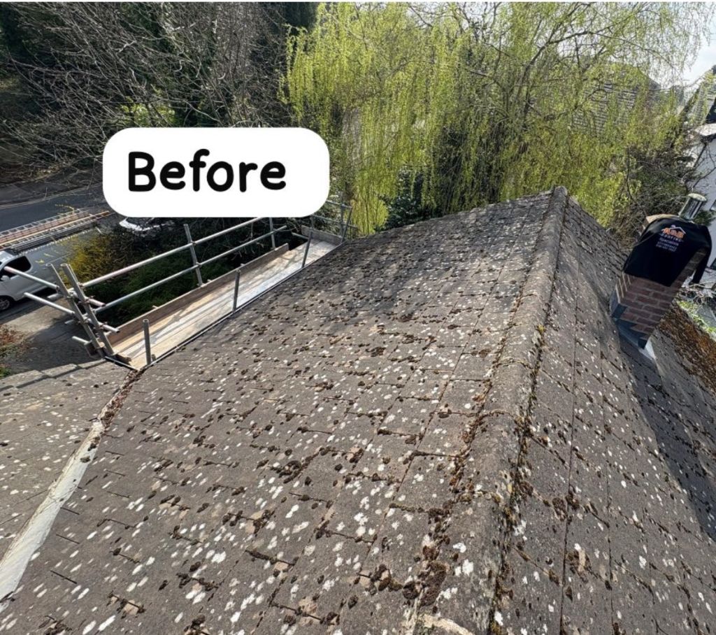Before and after slate effect tile re-roofing — Before