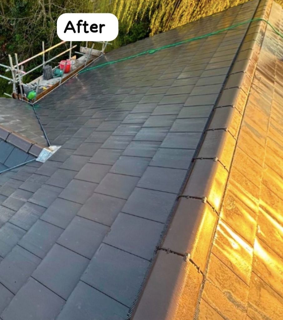 Before and after slate effect tile re-roofing — After