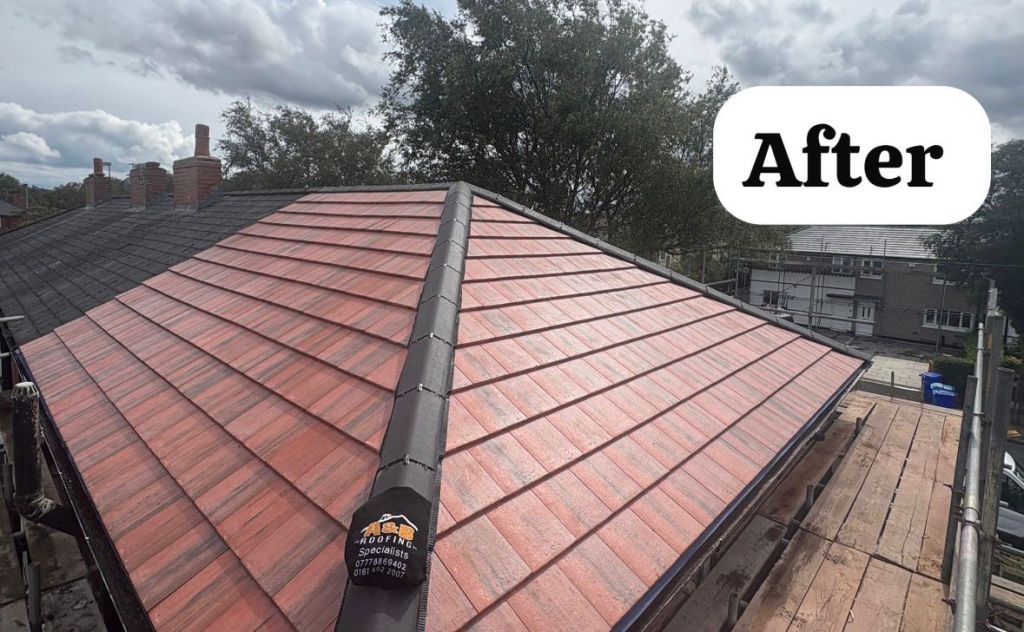 Grey tile roof retiling with multiple Velux upgrades — After