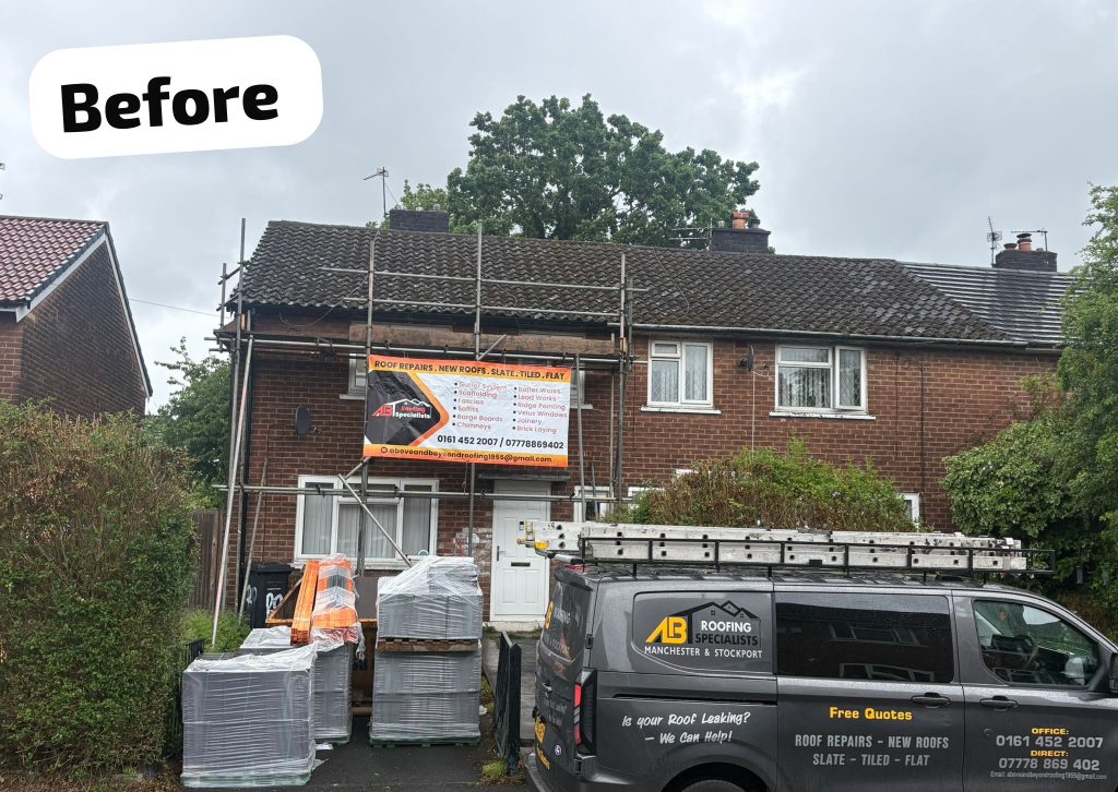 Concrete tile roof replaced on semi-detached — Before