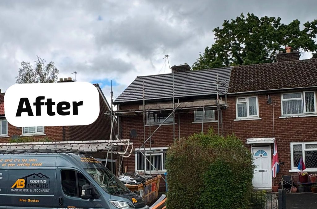 Concrete tile roof replaced on semi-detached — After