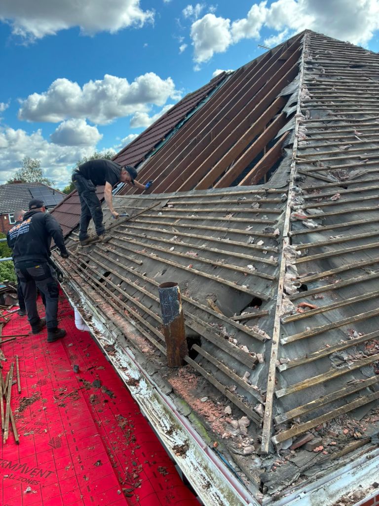 Red tile roof replacement on semi — Before